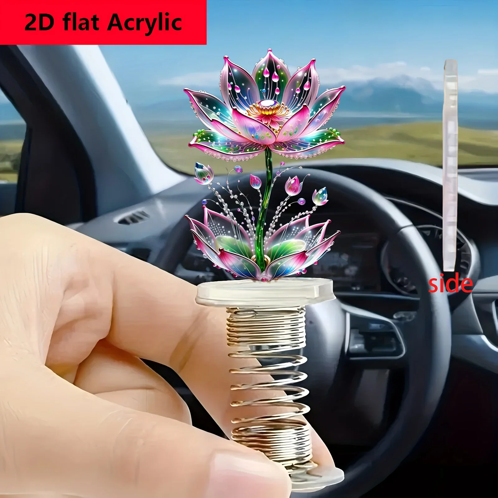Lotus Pattern 2D Acrylic Swing Car Decor, Pack of 2, Colorful Dashboard Ornament, Cute Car Accessory Gift