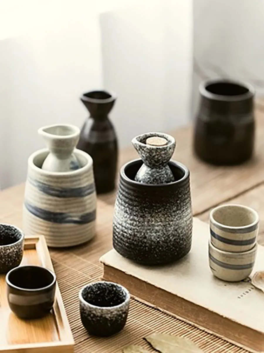 

Japanese Style Ceramic Sake Wine Set, Wine Warmer, Rice Wine Bottle, White Glass Dispenser, Shot Glasses Set