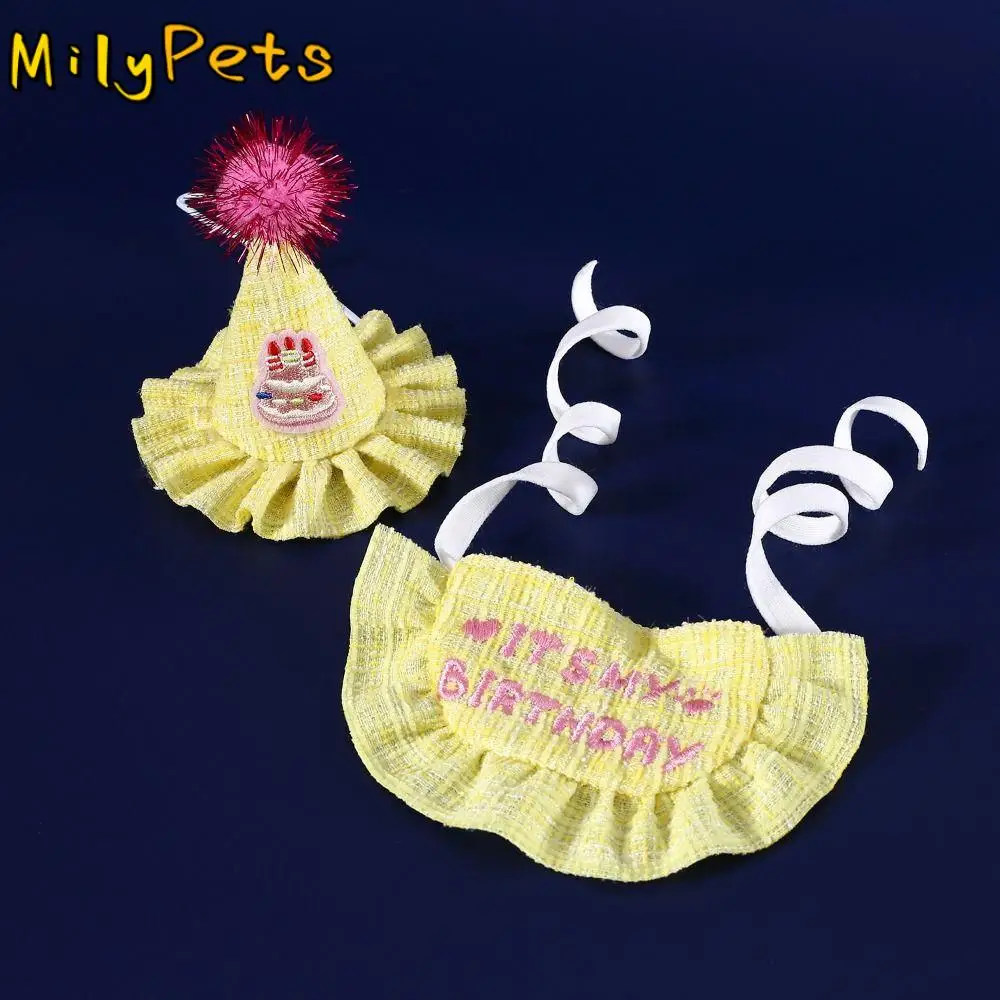 조절식 고양이 개 생일 턱받이 모자, 강아지 모자, 귀여운 파티 용품, 부드러운 침 수건, 코스튬 생일 파티