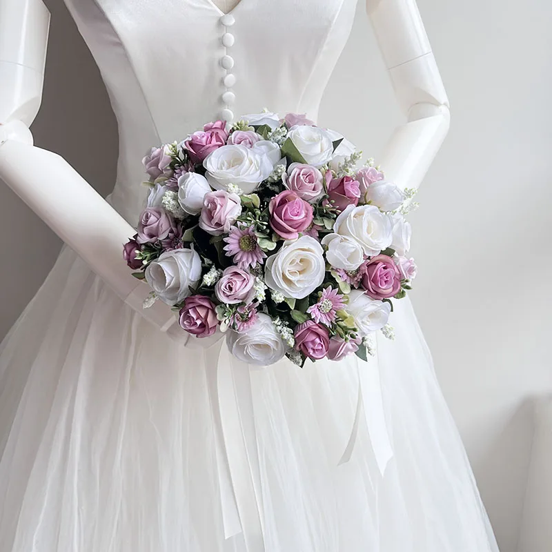 

Свадебный букет для невесты, аксессуары для подружек невесты, искусственные шелковые цветы, розы, свадебный букет невесты, на заказ