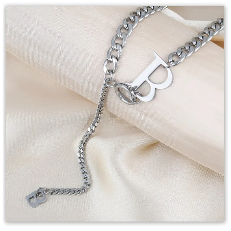 Совершенно новое ожерелье из титановой стали, ожерелье с буквой B, женская цепочка для свитера в стиле хип-хоп, цепочка на ключицу
