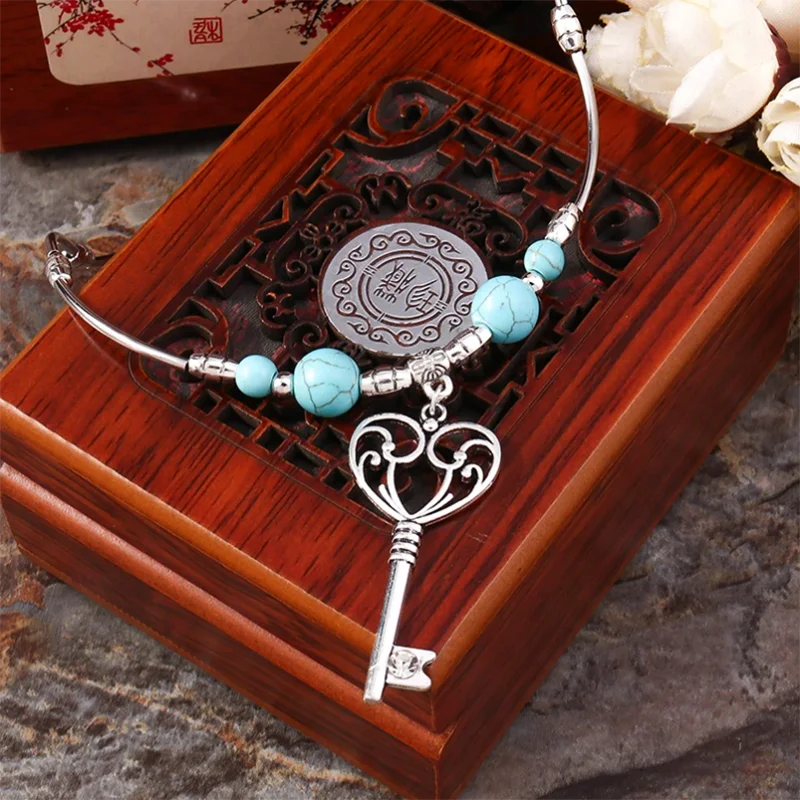 Aihua Neue Heiße Retro Tibetische Versilberte Schlüssel-Halskette Anhänger Vintage Ethnische Bohemian Schmuck für Frauen Neu in der Halskette – Detail 1