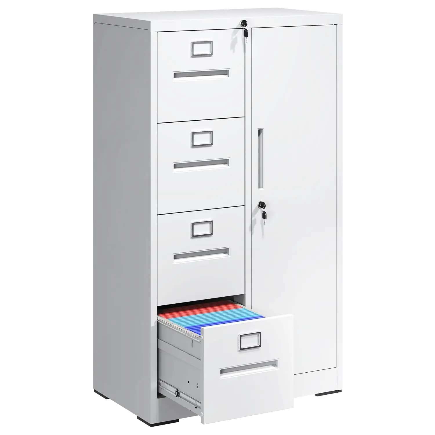 Vertical File Cabinet 4 Drawer with Lock & Door, Storage Shelves for A4 Legal Letter Office Home, Metal, Customized