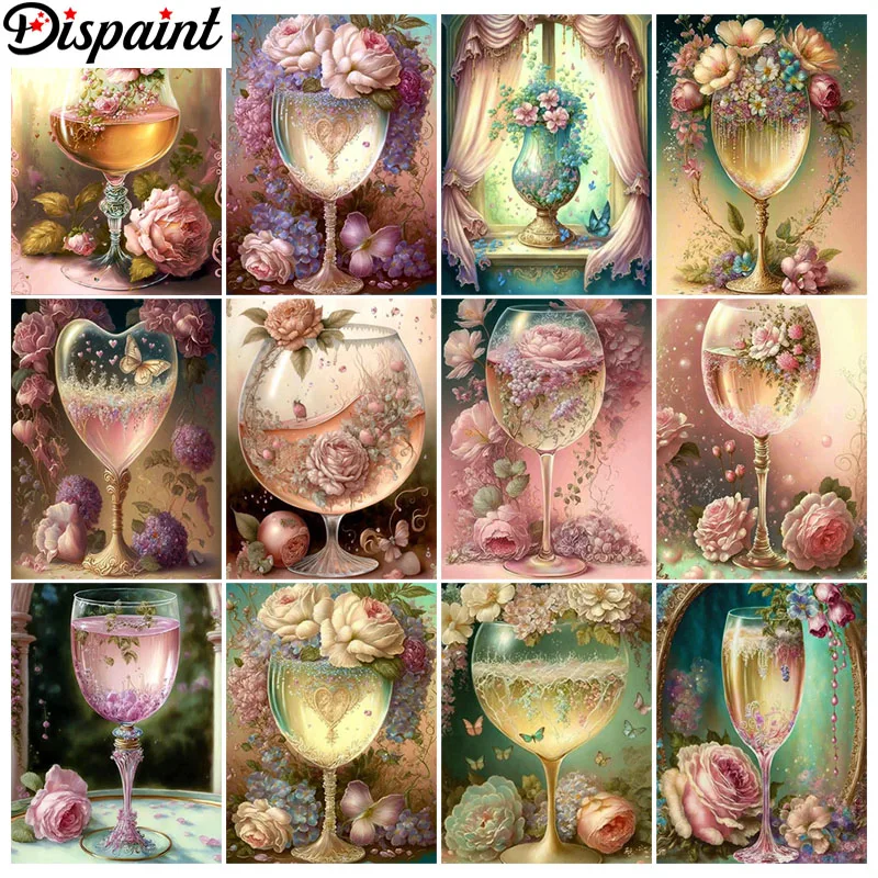 

Dispaint 5D DIY Diamond Embroidery Full Display "Flower Wine Glass Scenery" Diamond Painting Square/Round Rhinestones Decor Art