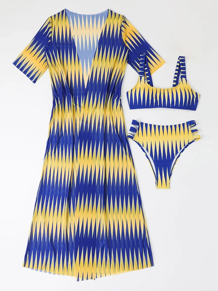 3-częściowe seksowne bikini z nadrukiem 2025 Strój kąpielowy damski z wysoką talią i stroje kąpielowe kimono Strój kąpielowy damski Strój kąpielowy damski Letnie stroje plażowe