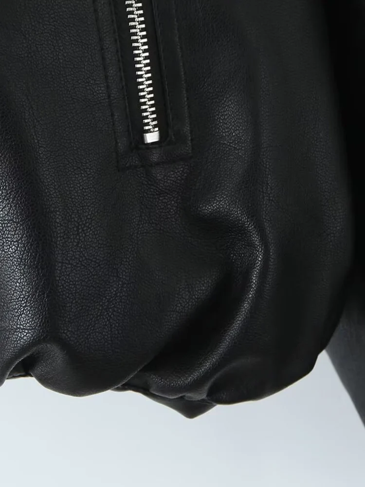 Jaqueta de couro estilo europeu e americano para mulheres primavera e outono retro solto estilo motocicleta design jaqueta com zíper