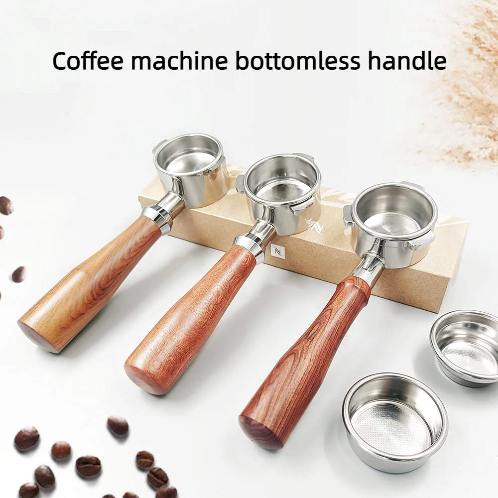 304 Stainless Steel Bottomless Coffee Machine Handle, Detachable 2 Ear Solid Wood Handle, 51mm, 54mm