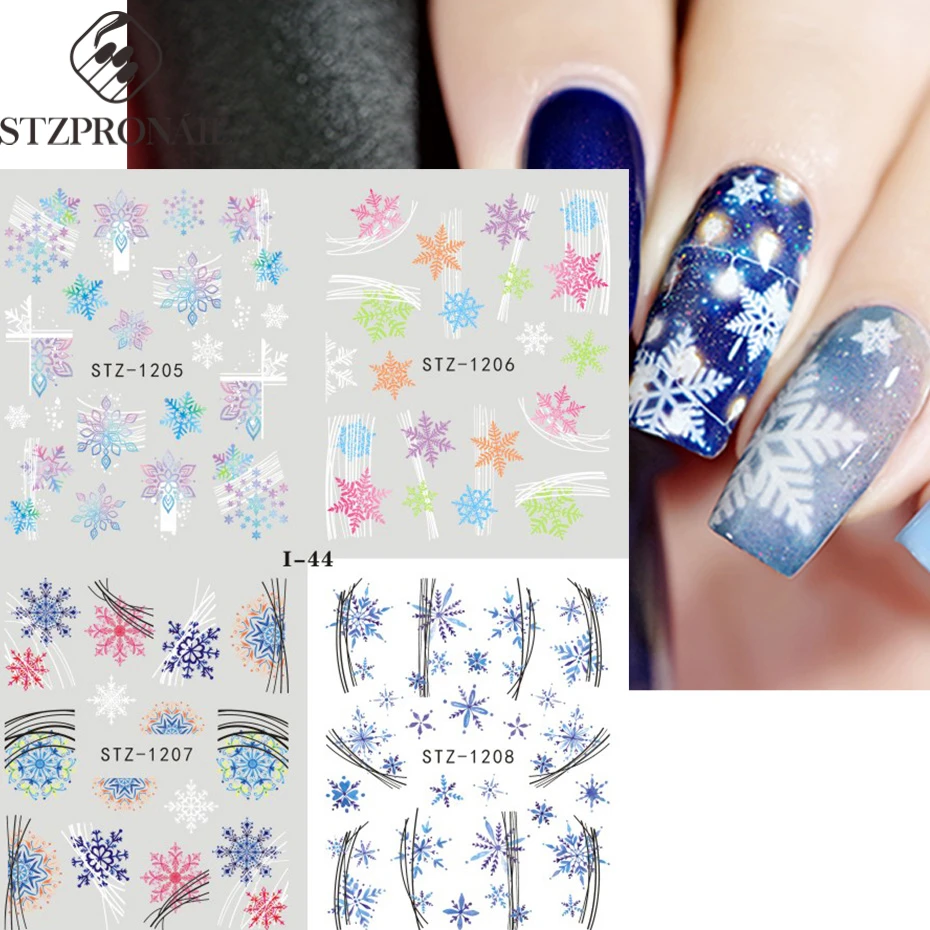 4pcs Xmas Nail Stickers Snowflake Bird Penguin Santa Elk Flower Sliders For Summer New Year Design Water Transfer Decor SLI44-49