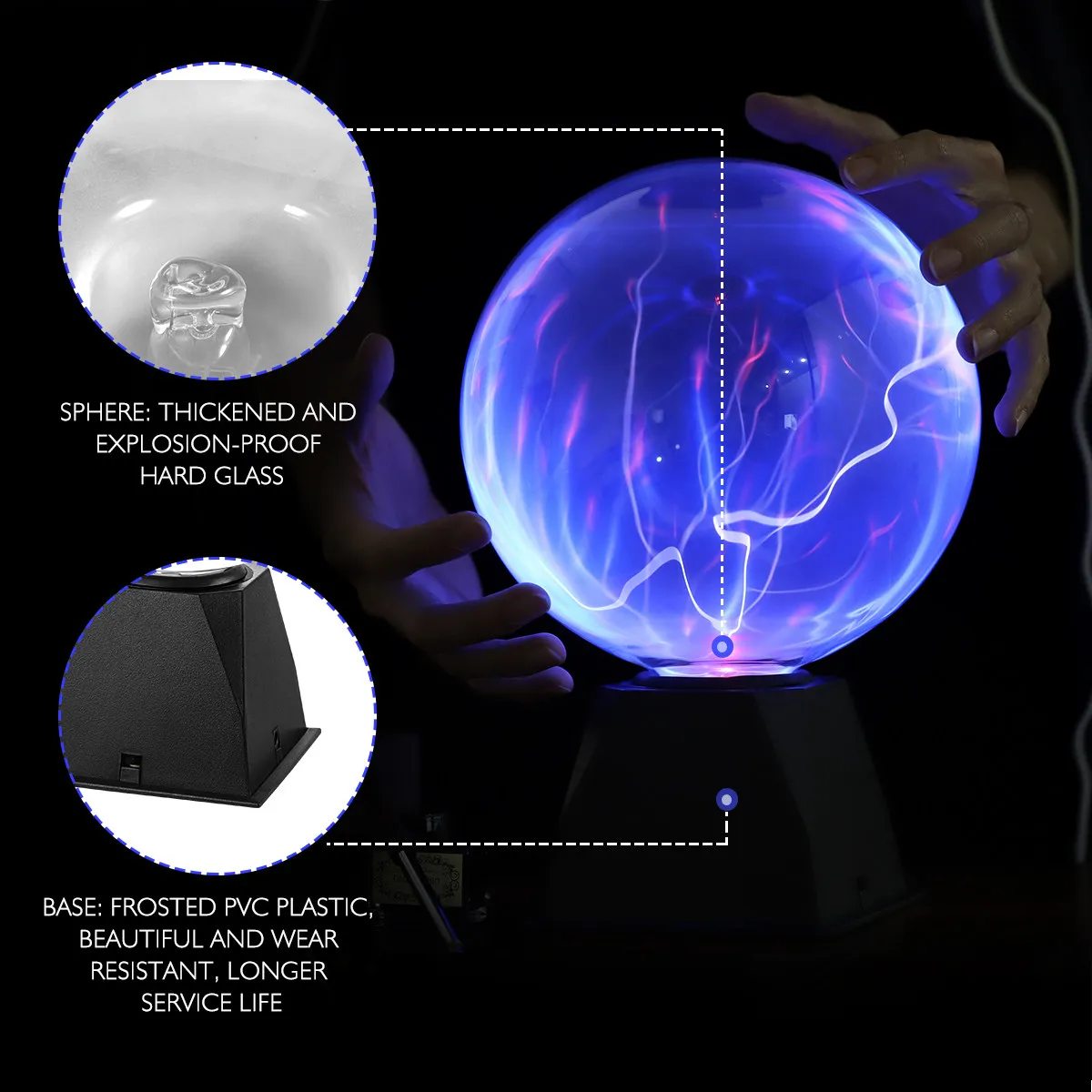 8 Inch Plasma Ball Lamp Sound Activated Touch Responsive Interactive Electric Globe for Science Education and Room Decoration