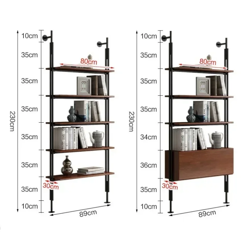 رف كتب فاخر من الخشب الصلب والحديد رف عرض مقسم خزانة الكتب الصناعية أثاث المكتبة رف كتب متعدد الطبقات r #6