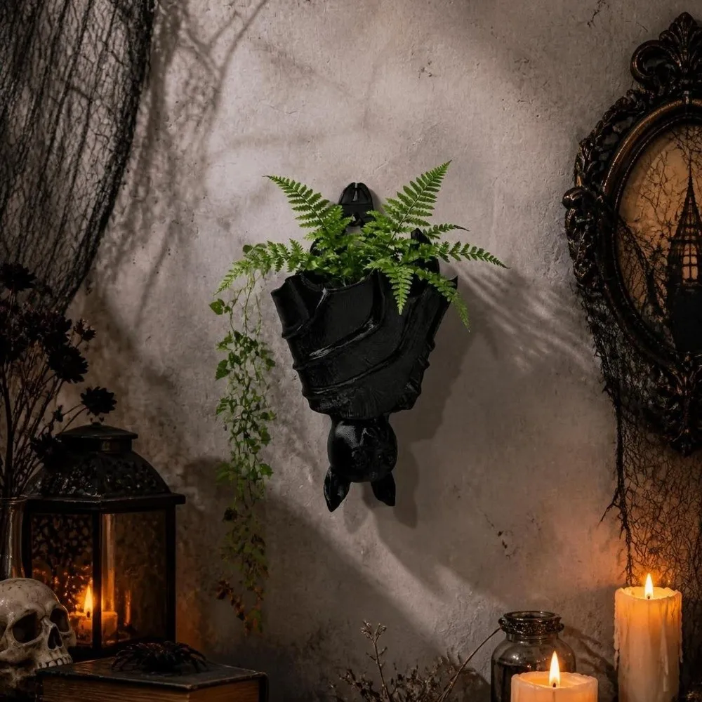3D Printed Bat Hanging Planter Gothic Style Creative Bat Shaped Flower Pot Funny Halloween Bat Wing Flowerpot