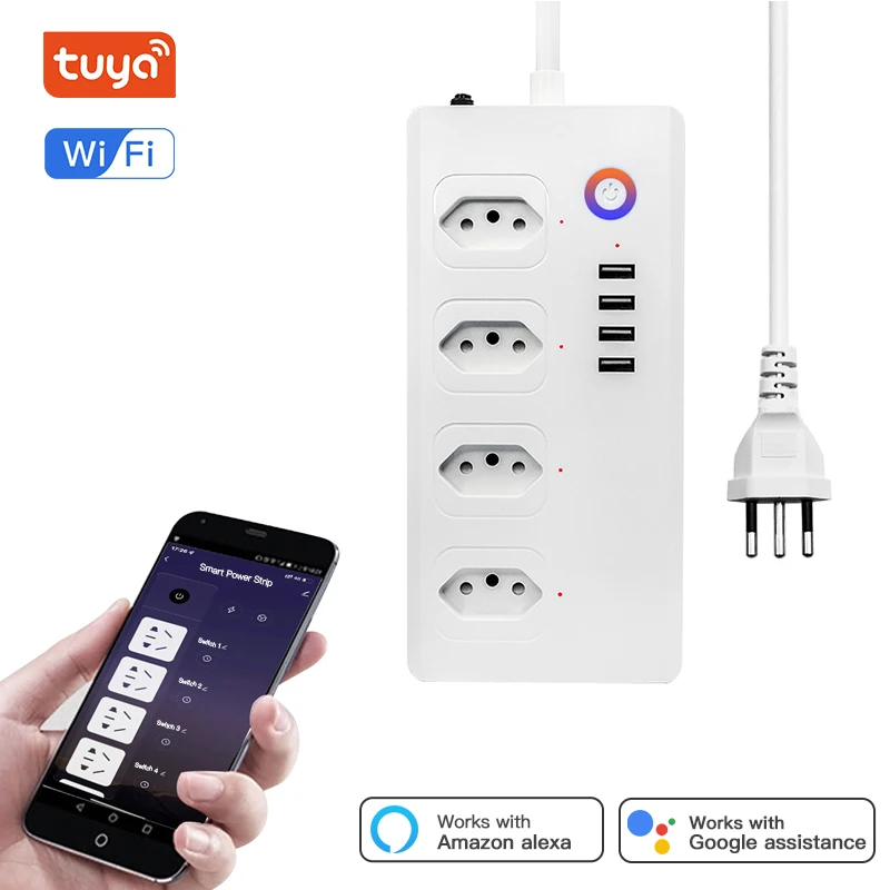 

8 Ports WiFi Tuya Smart Brazil Power Plug 4 Outlets 4 USB Charing Sockets Alexa Google Home Voice Assistant Single Socket Timer