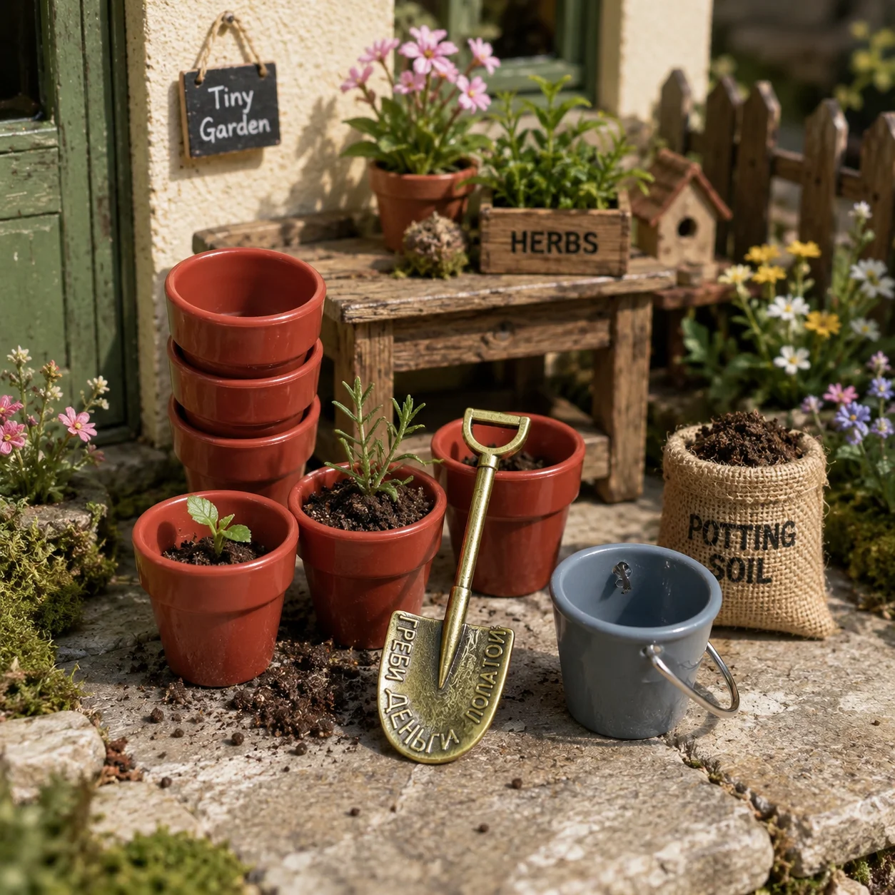 7 pcs /1 Set Miniature Small Flower Pots Set, Decorative Accessories for Children's Houses, Courtyards and Balconies