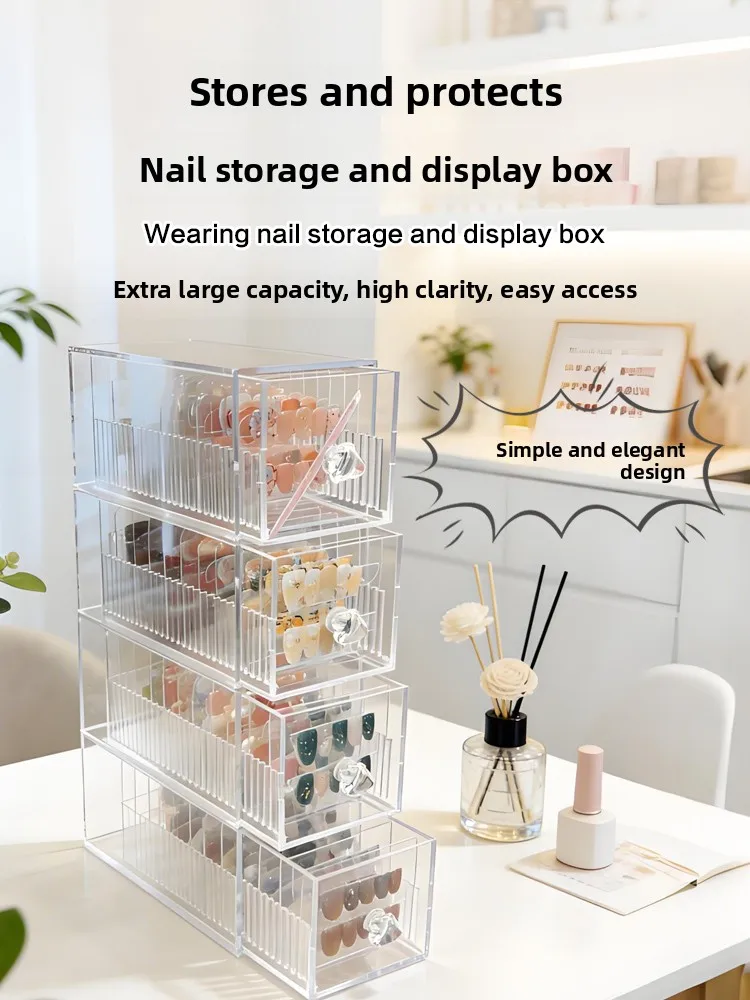 

Прозрачный акриловый настольный органайзер-контейнер для хранения, с креплением на стол, для накладных ногтей, акриловых изделий и канцелярских принадлежностей