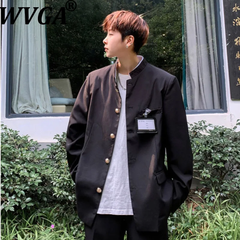 WVGA Spring Autumn New Men Chinese Style Dark Stand Up Collar Blazer Oversized Niche Chic Casual Long Sleeved Jackets Ins W27916