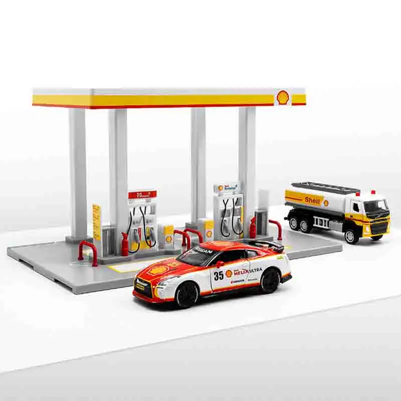 Simulated Shell Bay Gas Station Assembly Toy Theme Alloy Car Model Sticker Set Children's Toys byFiFi Toy