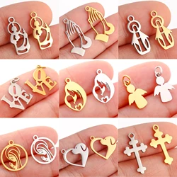 5Pcs/Lot Virgin Mary/Love Letter/Heart Dog Charms Stainless Steel Bracelets Earring Pendants For DIY Jewelry Making Accessories