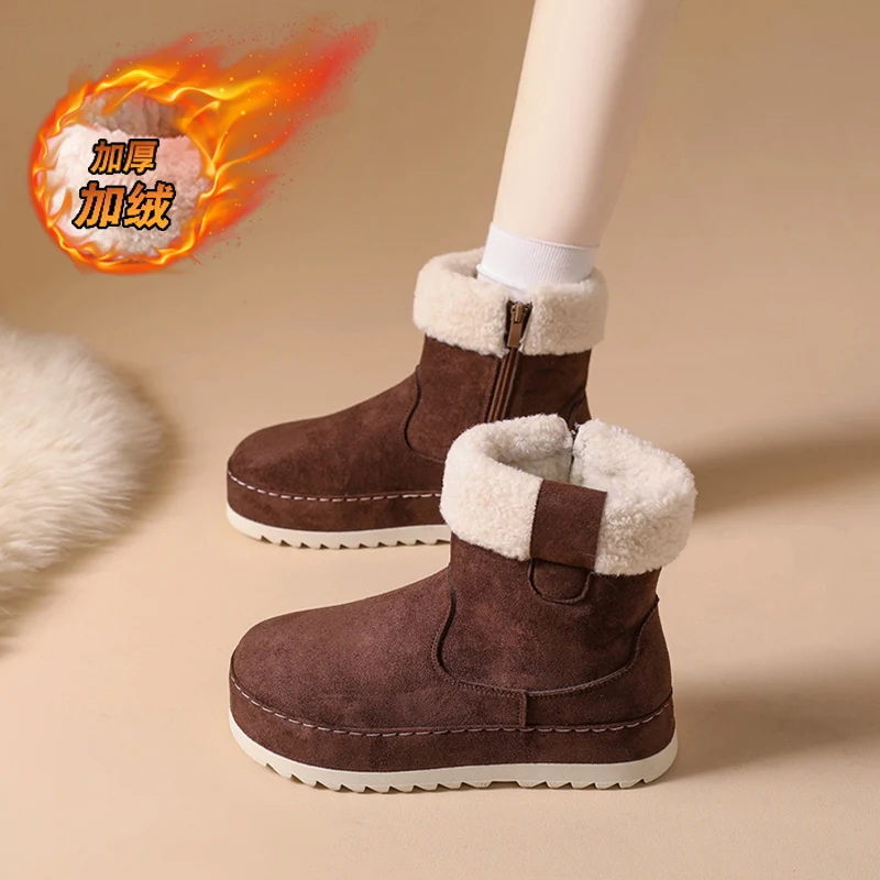 

CRLAYDK Womens Snow Platform Boots Winter Ankle Warm Slip On Fur Lined Booties Height Increase Botas Outdoor Walking Shoes