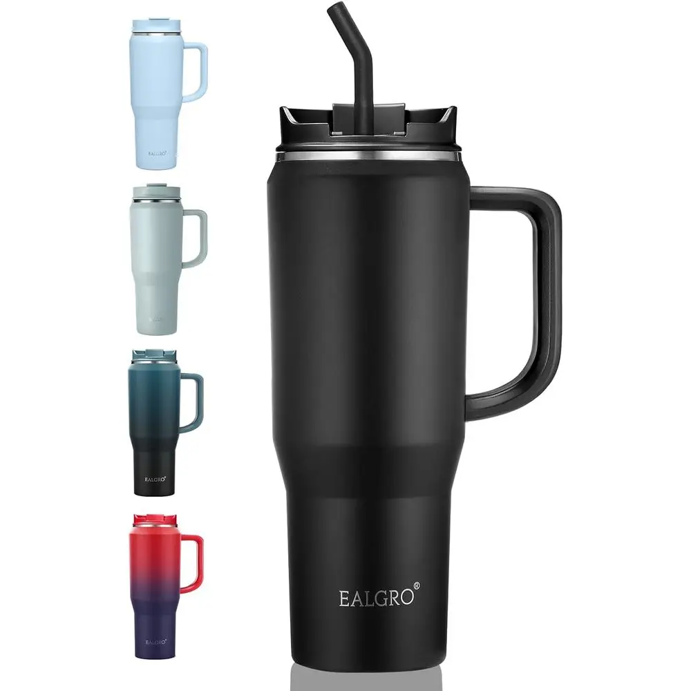 40 oz Insulated Travel Mug with Handle, Lid, and Straw, Large Stainless Steel Sports Water Bottle
