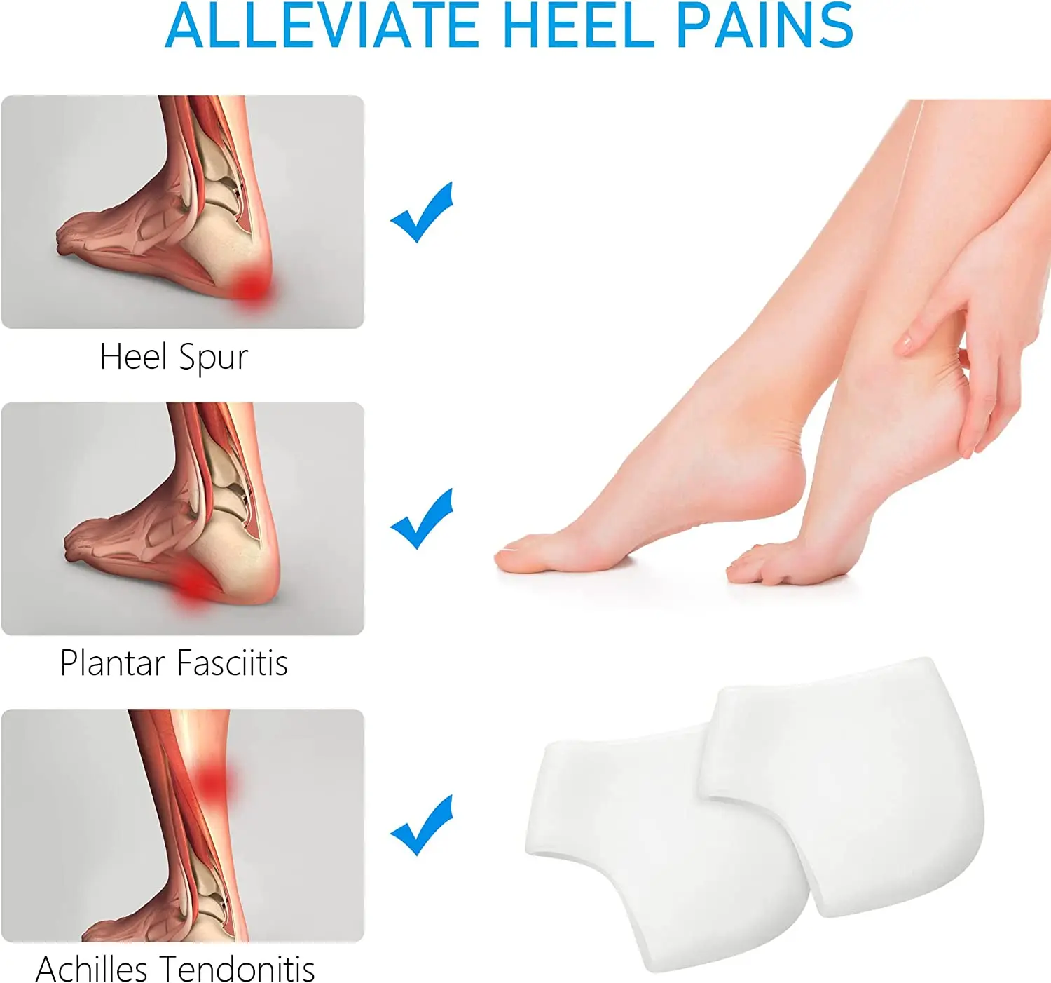 Dr.Pedi Heel Protectors Heel Cups for Heel Pain Relief Gel Heel Pads for Women and Men Silicone Socks Moisturizing for Blister