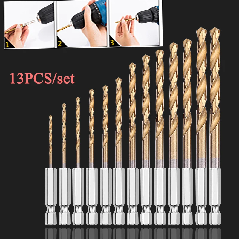 Imagem -02 - Hex Haste da Broca de Torção Broca Hss Bits 13 Peças Ferramentas de Poder Titânio Revestido Buraco Saw 1.5 2.5 3.5 4.5 5.5 6.5 mm 1