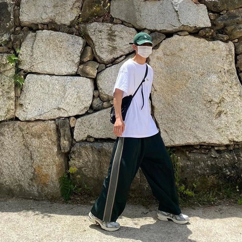 إبر مستقيمة واسعة الساق السراويل عارضة الرياضة الرجعية نسج حزام فضفاض تنوعا الشباب Vitali Sle كل موسم البوليستر B...