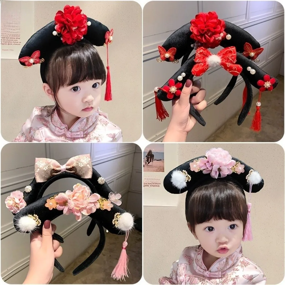 

Traditional Flower Hanfu Headband Bow Pearl Chinese Style Headwear Crown Tassel Ancient Style Hair Hoop Headwear