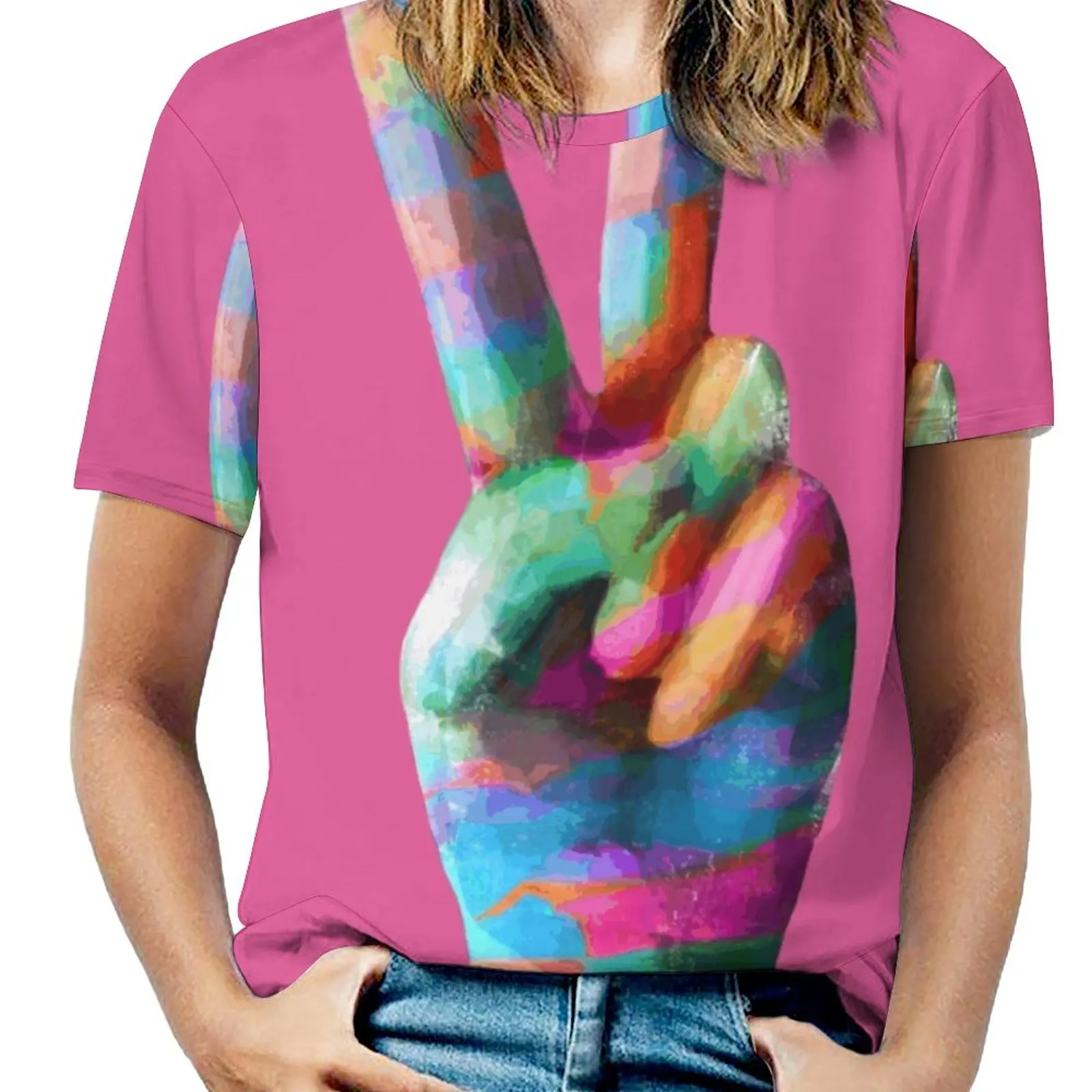 Peace Woman'S T-Shirt Spring And Summer Printed T Shirts Crew Neck Pullover Top Peace Apron Peace Pray For Paris Peace Sign