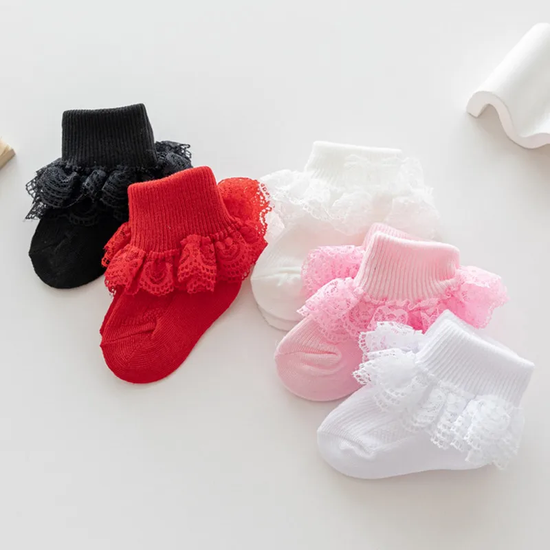 RUEWEY 0 to 24 Months Kids Girls Ankle Socks Cute Lace Ruffles Dress Socks Breathable Walking Socks for Infant Accessories