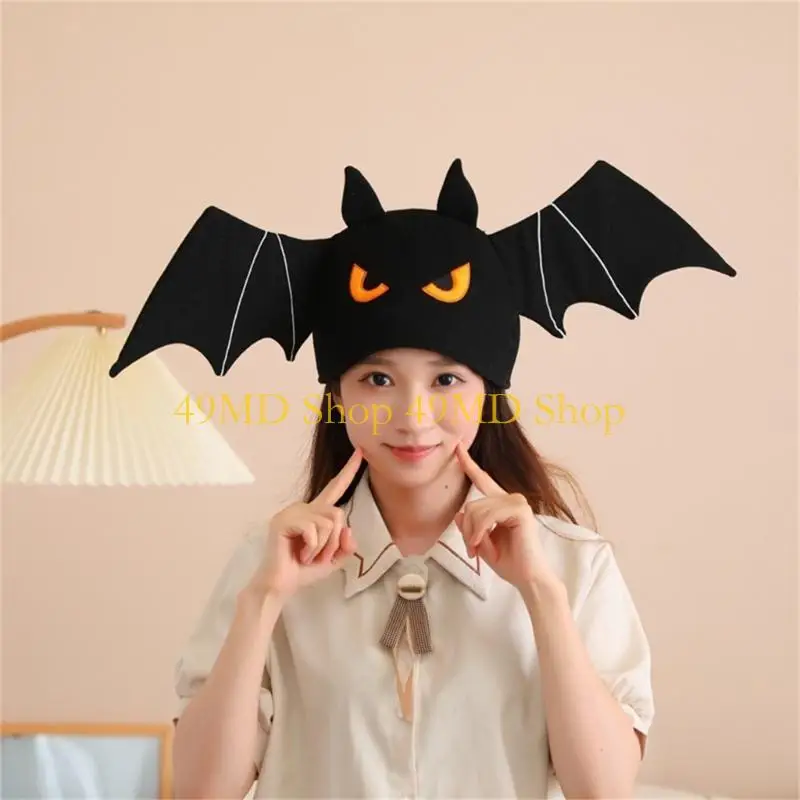 49MD Halloween Bat Cap Cosplay Costume Hat Stage Props Plush Bat Hat Women Men Unisex Party Cap Kids Festival Headgear view 4