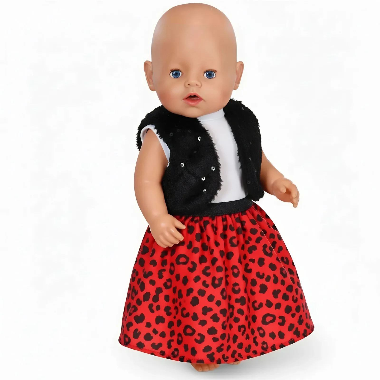 3개 세트 레오파드 프린트와 블랙 글리터 조끼 43cm 리본 베이비 인형 옷 액세서리 18인치 인형 소녀 장난감