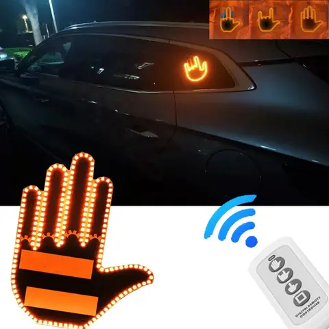1PC 신차 SUV 실내 후방 유리 중간 손가락 핸드 램프 리모컨 손가락 경고 브레이크 라이트 LED 제스처 라이트