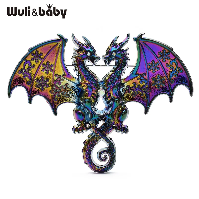 Wuli&baby Metal Dragon Brooches For Women Unisex Beautiful 5-color Elf Animal Party Office Brooch Pins Gifts