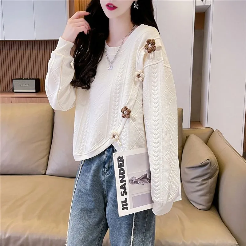 Short Sweatshirt for Women in Spring and Autumn New Design Loose Large Size Slimming Versatile Round Neck Pullover Top Trendy