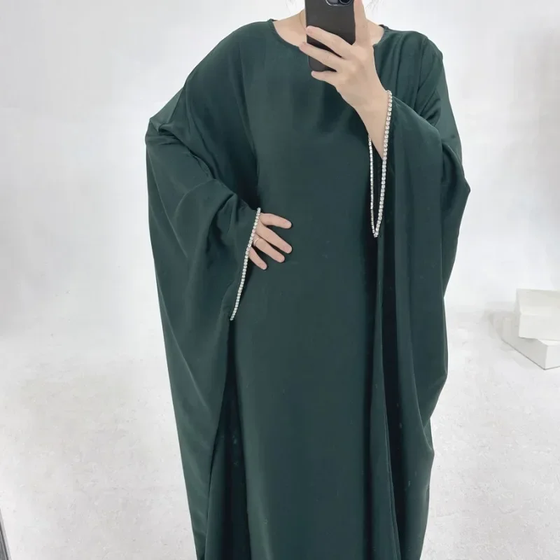 Eid Muslim Kaftan Satin Batwing Abaya Dubai Luxury Arabic African Dresses Abayas for Women Caftan Marocain Robe Femme Musulmane