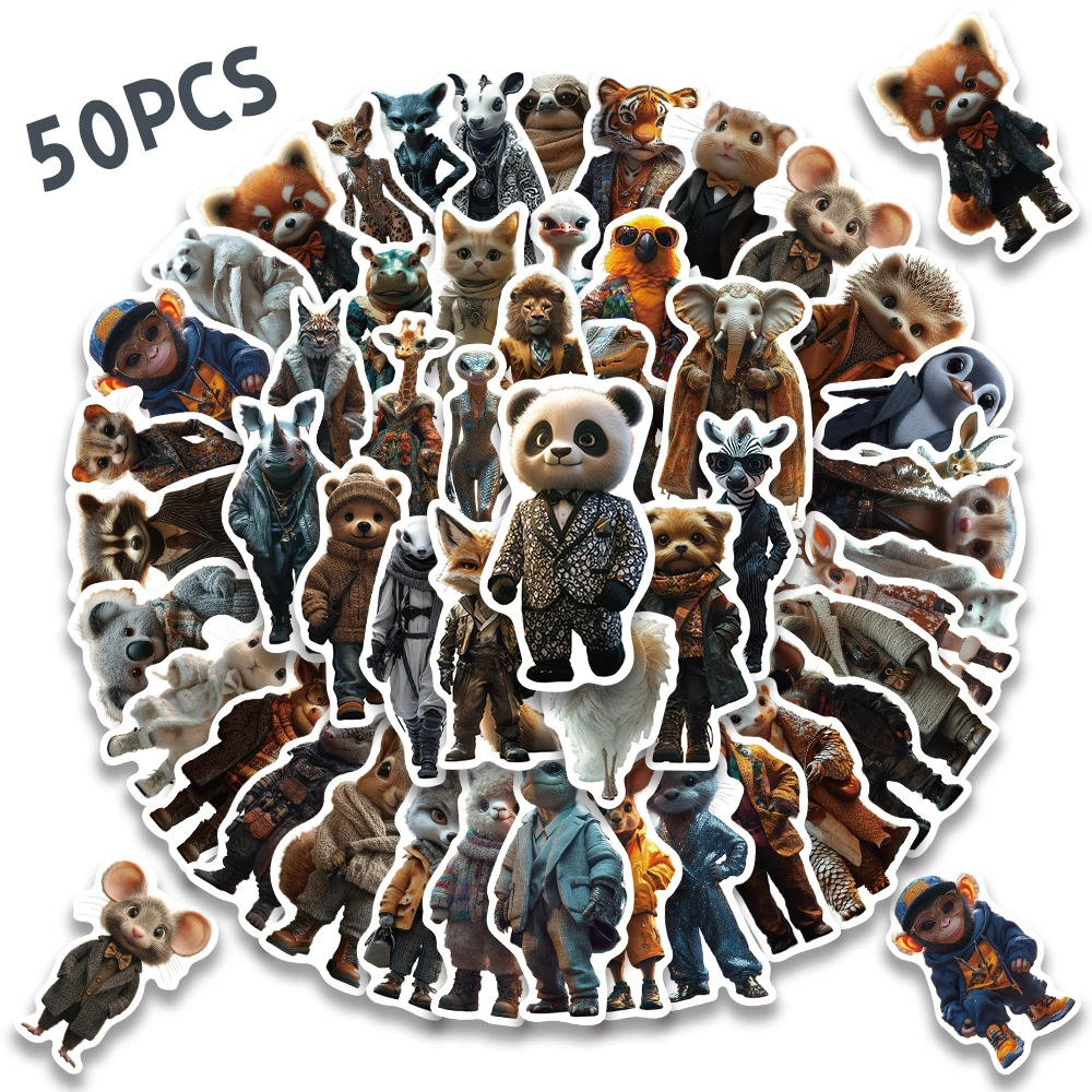 

50PCS Cute and Stylish Anthropomorphic Animals Sticker for Water Bottle Phone Laptop Skateboard Guitar Bike Graffiti Decoration