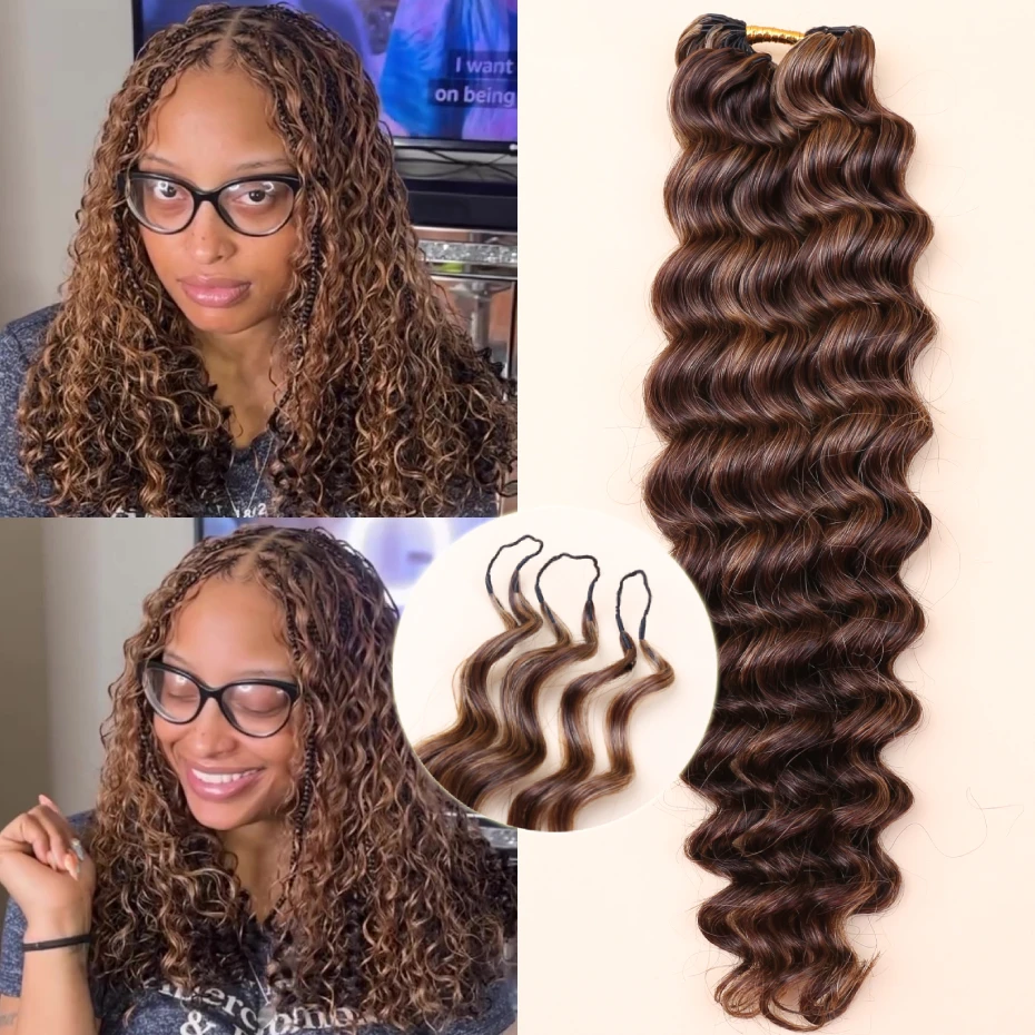 4 27 Highlight Deep Wave Feather Crochet 100% Human Hair Pre Looped Invisible Miracle Knots Hair Feathered Crochet Human Hair Boho Braids Deep Curly Vietnamese Highlights Colored Bundles Remy Human Hair Weave Bundles