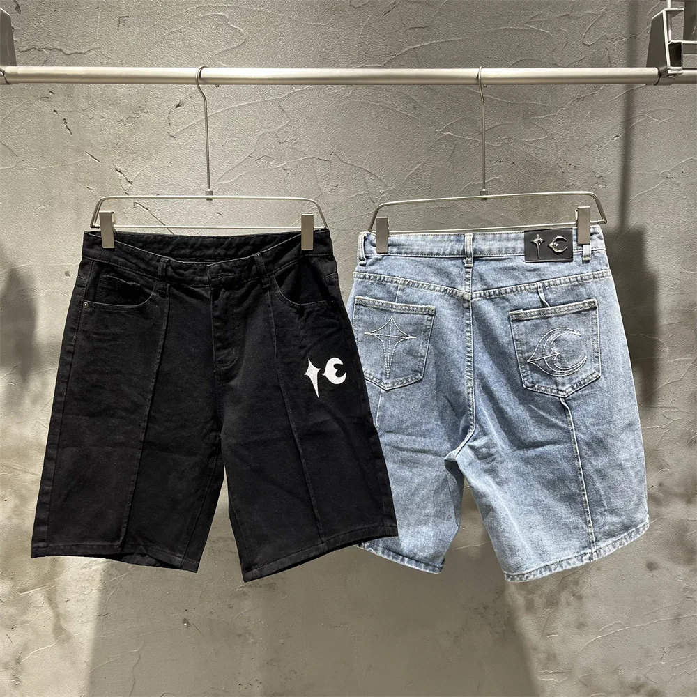 

Thug Club Star and Moon Embroidery Logo Jeans Men's and Women's Loose Fit Casual Straight Leg Five-Piece Pants