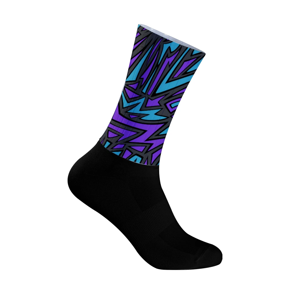 Calcetines de ciclismo unisex con estampado geométrico a media pantorrilla, transpirables, que absorben la humedad, calcetines deportivos de secado rápido para montar en bicicleta y hacer ejercicio ​