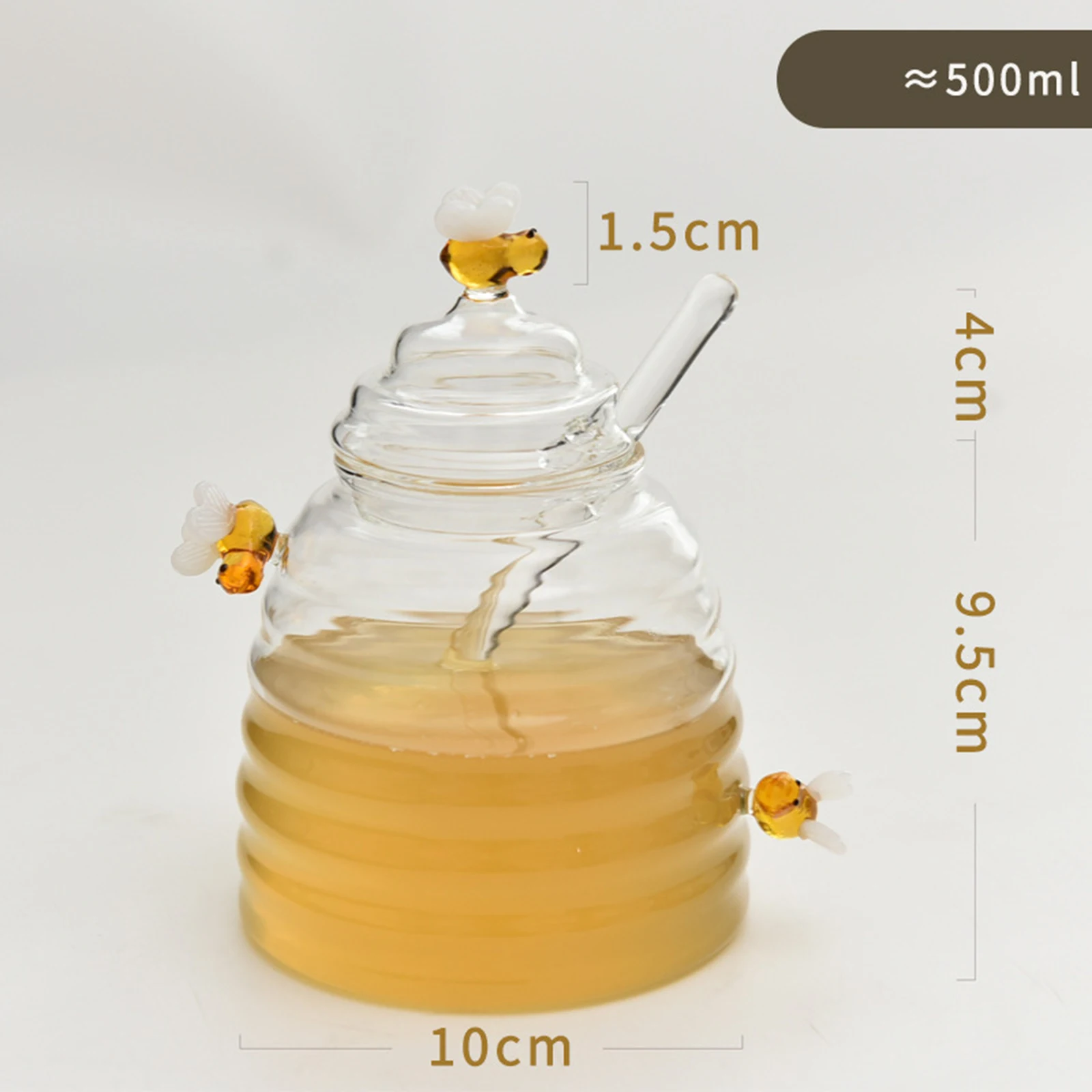 Honey Jar Honey Dispenser with Stirring Rod and Lid Clear Honey Jar Glass Honey Storage Container Kitchen Cooking Accessories