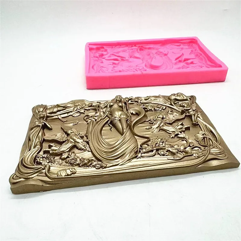 Fan Yong four mermaid relief silicone mold creative Nordic style DIY can make gypsum resin concrete tabletop ornaments view 6