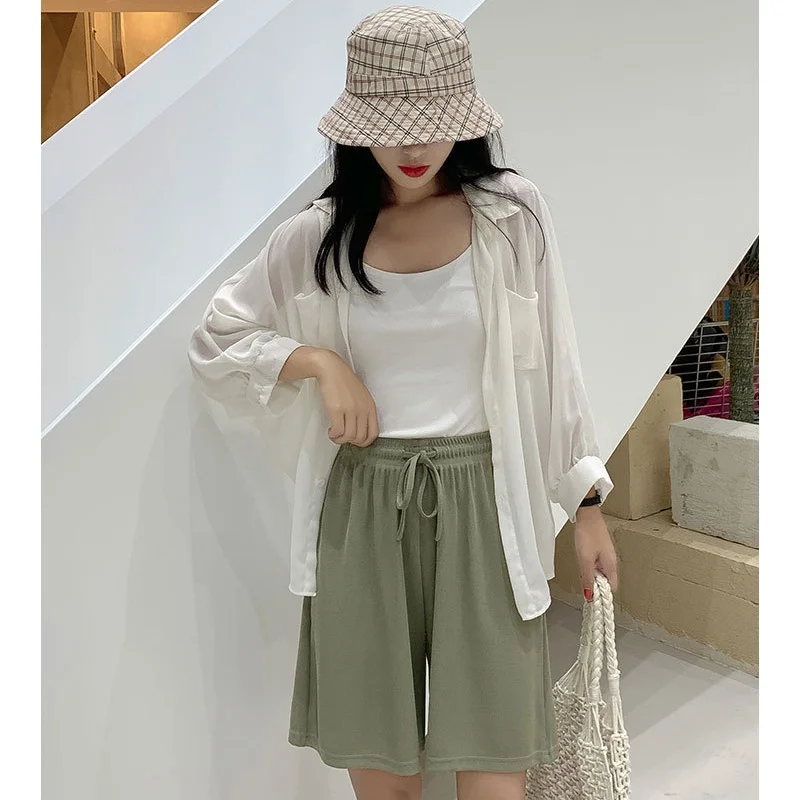 New Models 2024 Women Summer Fashion Cool High Waisted Leisure Wide Legs Loose Fitting Outside Sports Shorts