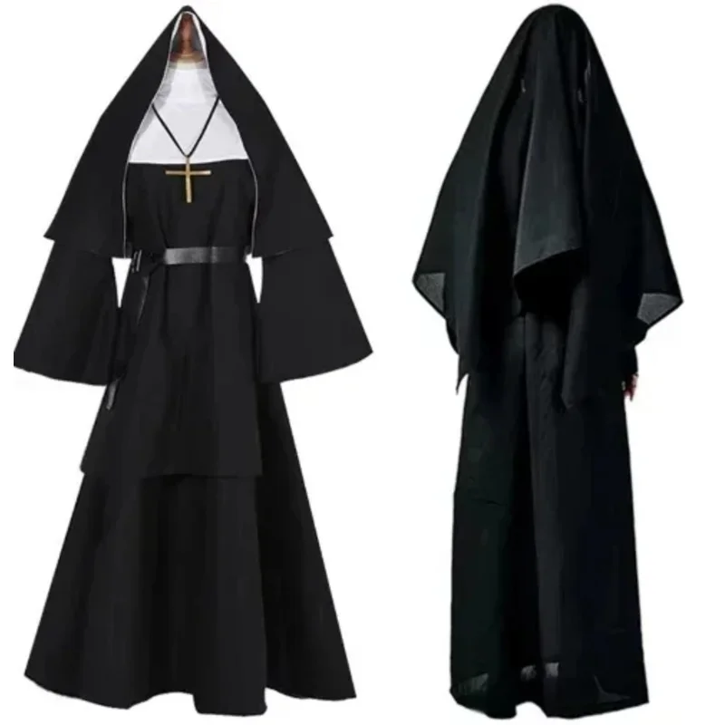 

Halloween Nun Cosplay Costume Traditional Adult Valak Black Religious Robe Suit Halloween Party Demon Nun Performance Clothes