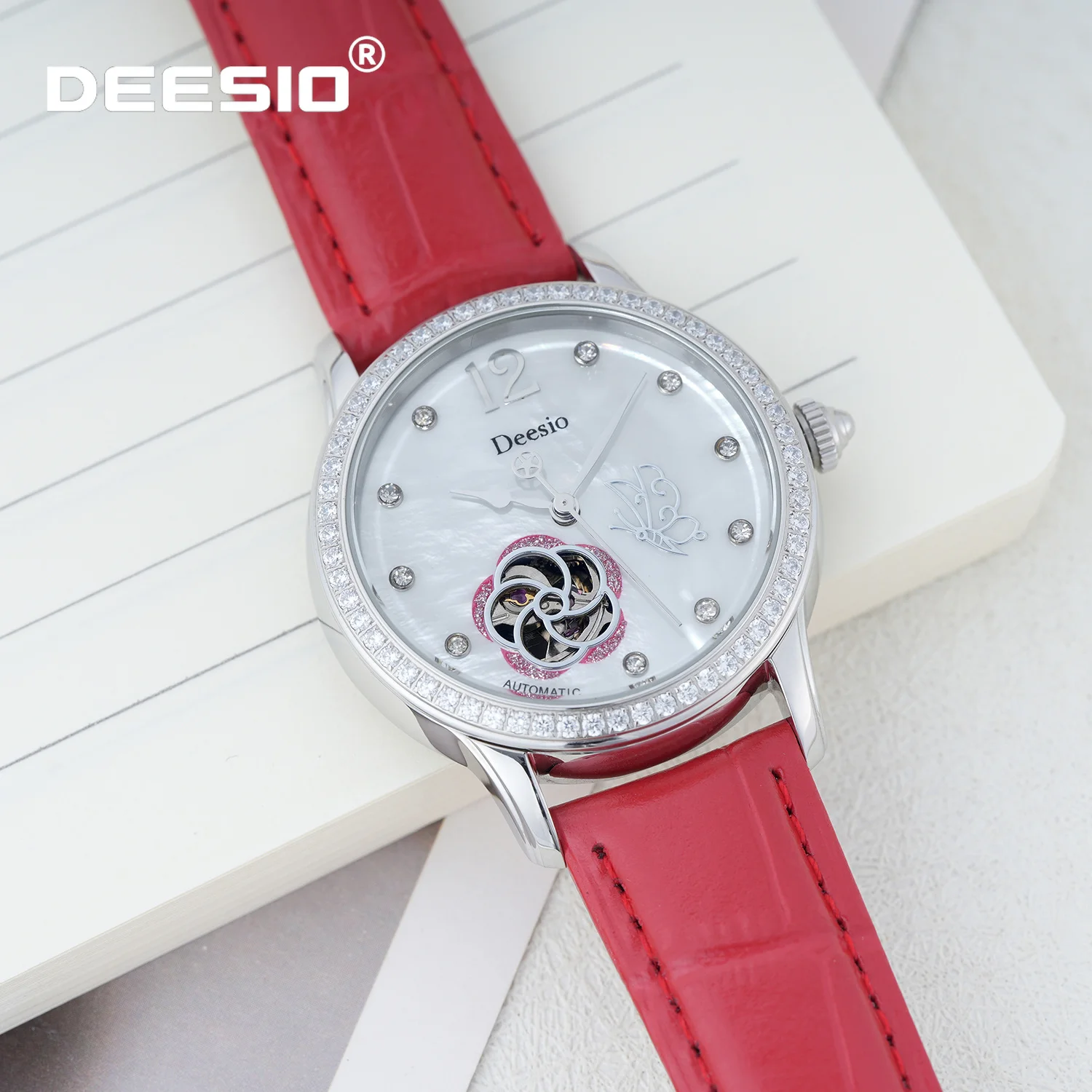 deesio-ladies'-mechanical-watchstainless-steel-watchhollow-dial-watch-with-rhinestones50m-waterproof-rhine-stone-inlaid-case