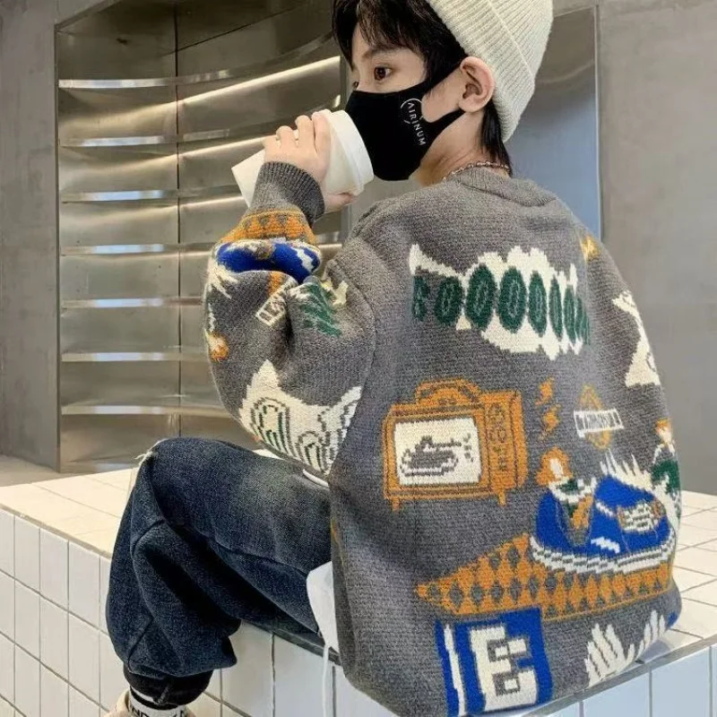 

2026 New Boys' Autumn/Winter Fleece-Lined Thickened Pullover Knit Sweater - Warm Base Layer for Kids, Trendy & Cozy Design