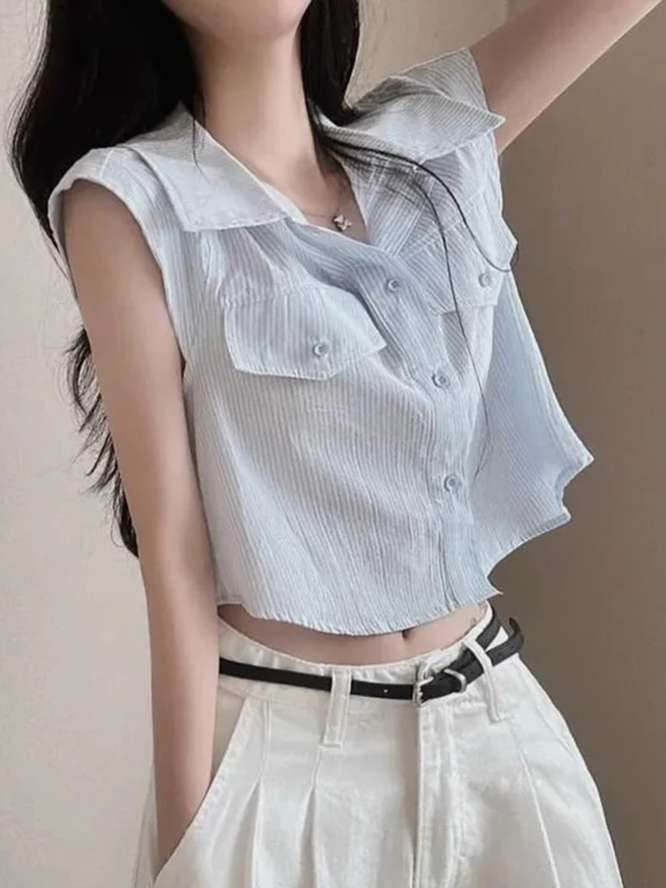 Zoki Cropped Flying Sleeve Shirt Women Sexy Slim Korean Elegant Blouse Casual Design Sweet Female Summer Vintage New Short Tops