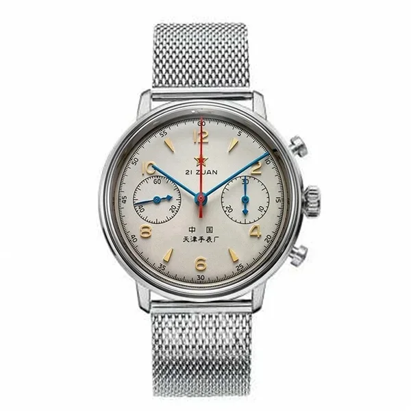 男性用防水パイロットウォッチ、レトロクォーツクロノグラフ、42mm