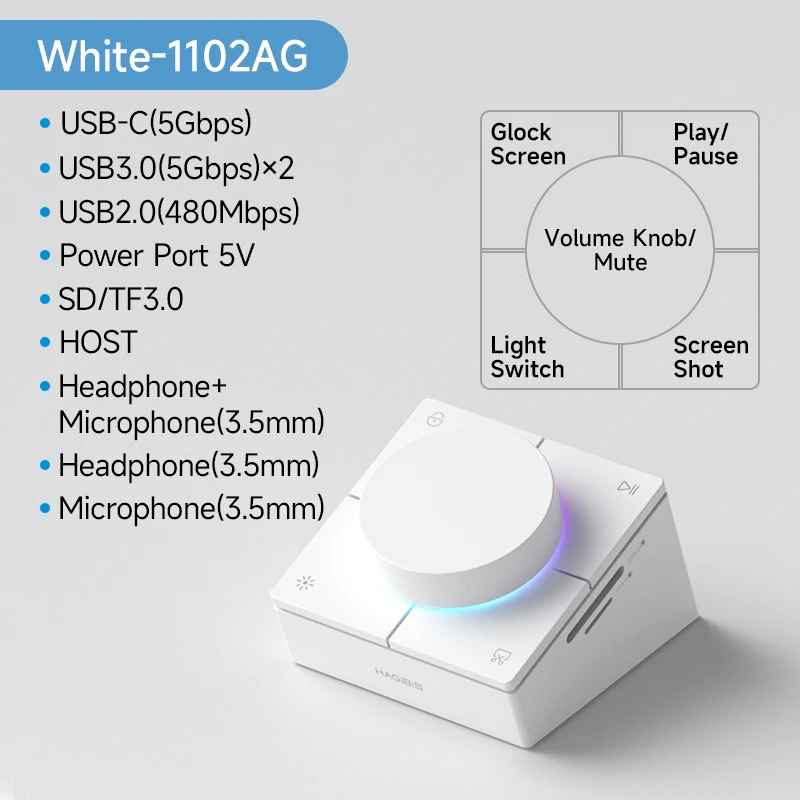 Hagibis Knop USB C Hub Met Sneltoetsen Type-C Docking Station Volumeregeling Desktop Controller 2.5G RJ45 voor Macbook - afbeelding 1