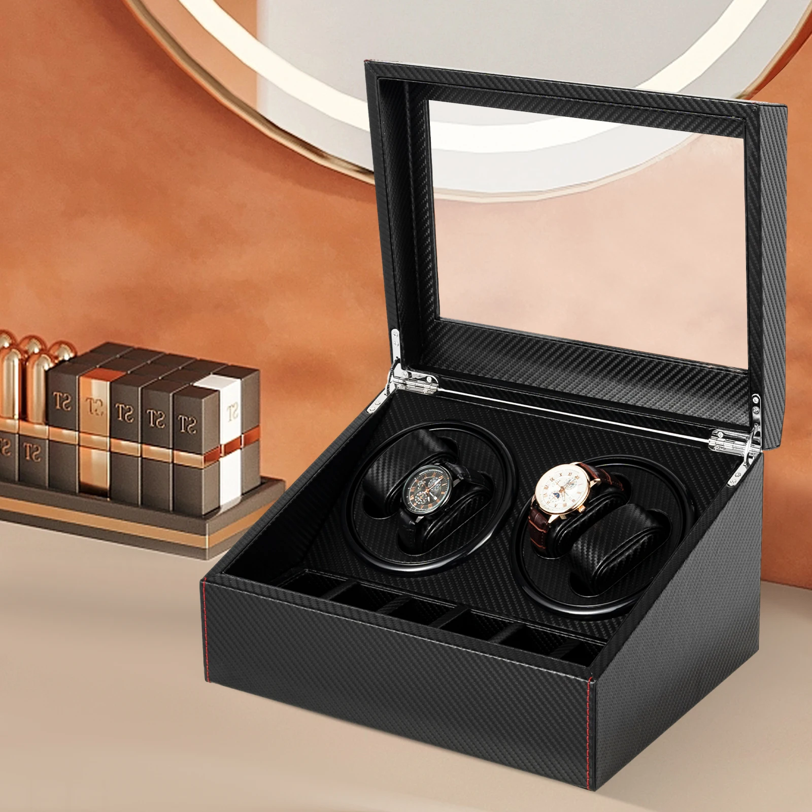 

Автоматическое заводное устройство для часов с 4-тихим беговым двигателем, дисплей для намотки часов + 6 гибкими подушками для часов, роскошный кожаный футляр для хранения