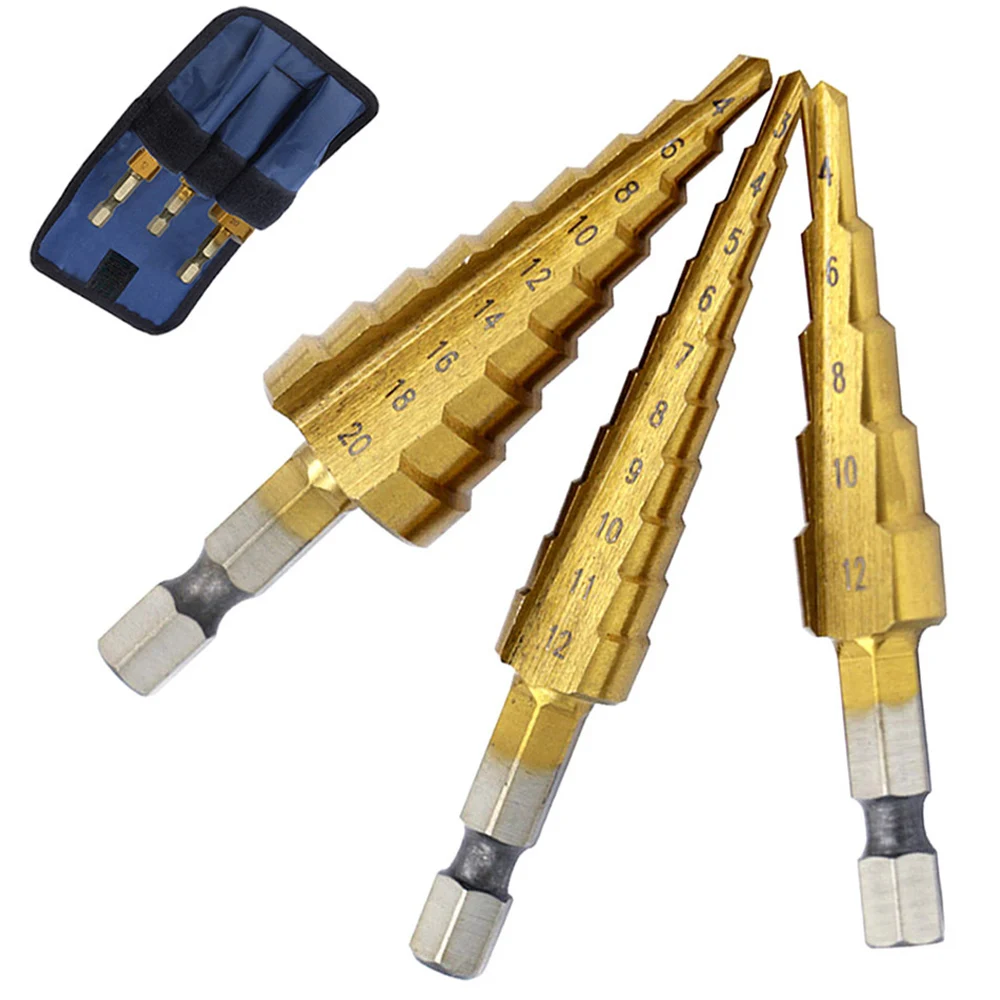 3Pcs HSS 4241 Cobalt Multiple Hole Step Drill Bit Set Tools Aluminum Case Metal Drilling Tool for Metal Wood Step Cone Drill